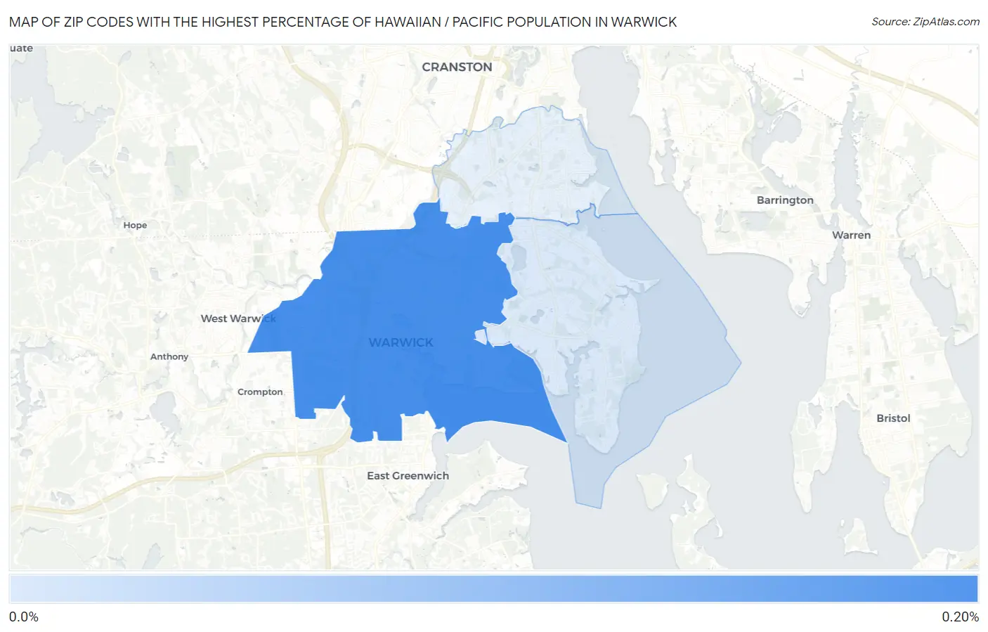 Zip Codes with the Highest Percentage of Hawaiian / Pacific Population in Warwick Map