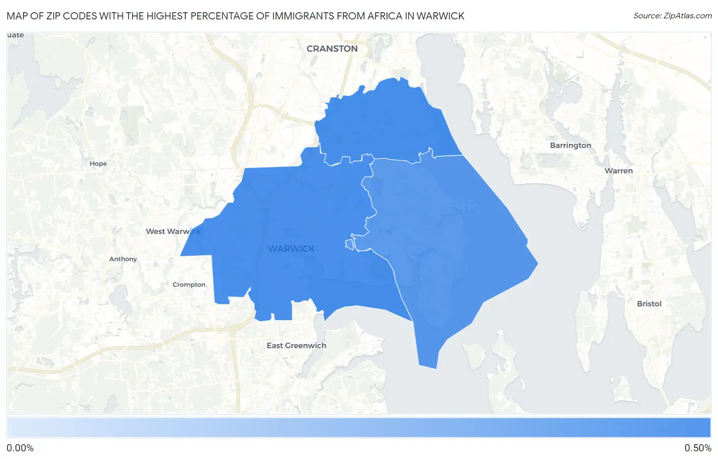 Zip Codes with the Highest Percentage of Immigrants from Africa in Warwick Map