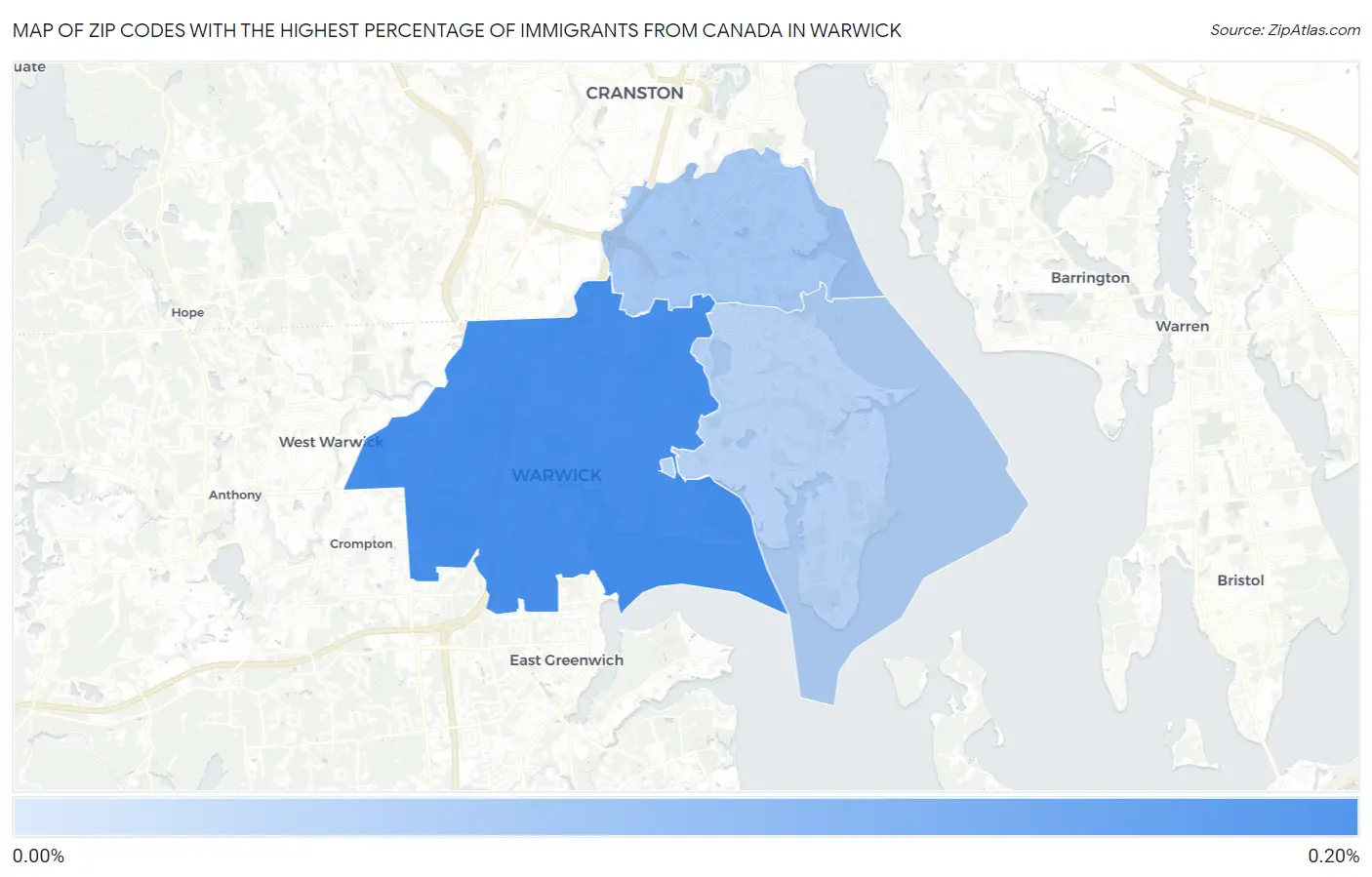 Zip Codes with the Highest Percentage of Immigrants from Canada in Warwick Map
