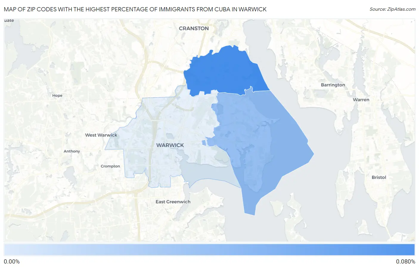 Zip Codes with the Highest Percentage of Immigrants from Cuba in Warwick Map