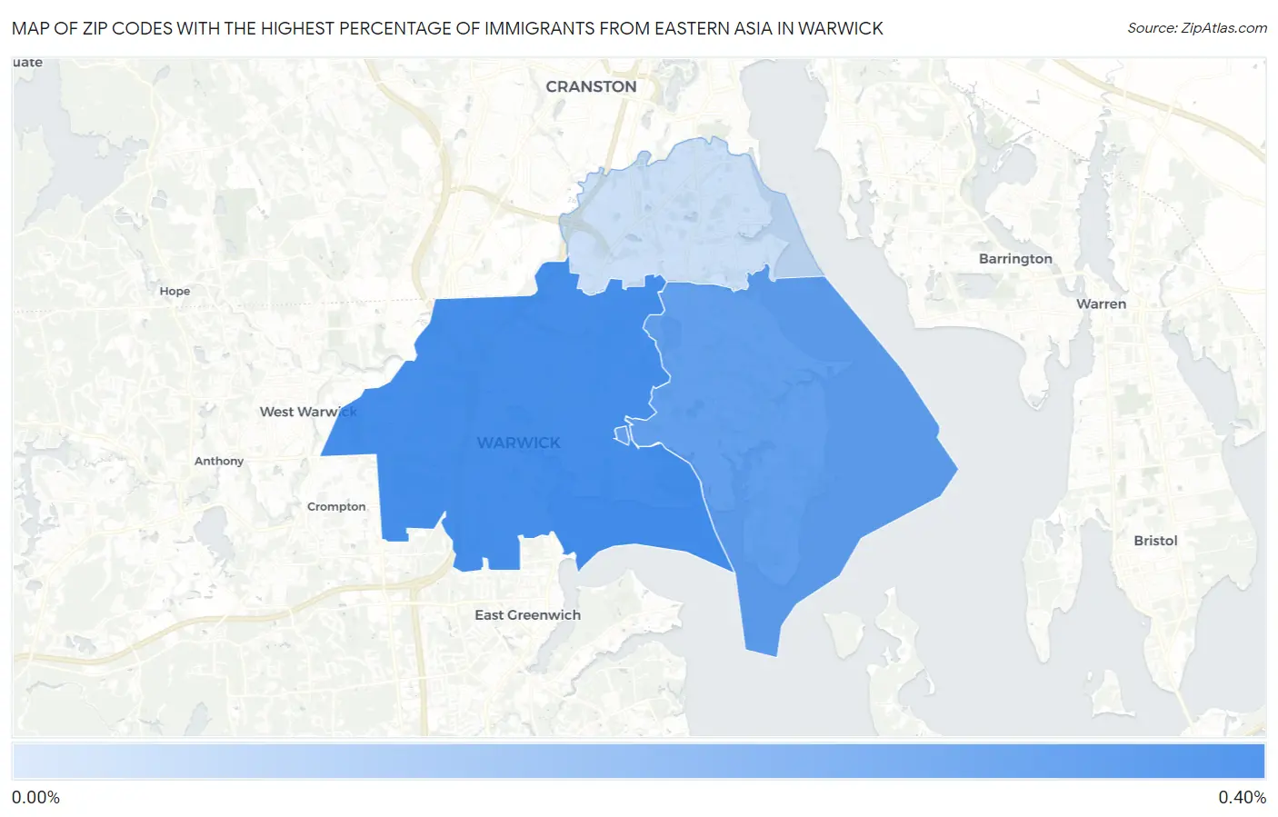 Zip Codes with the Highest Percentage of Immigrants from Eastern Asia in Warwick Map