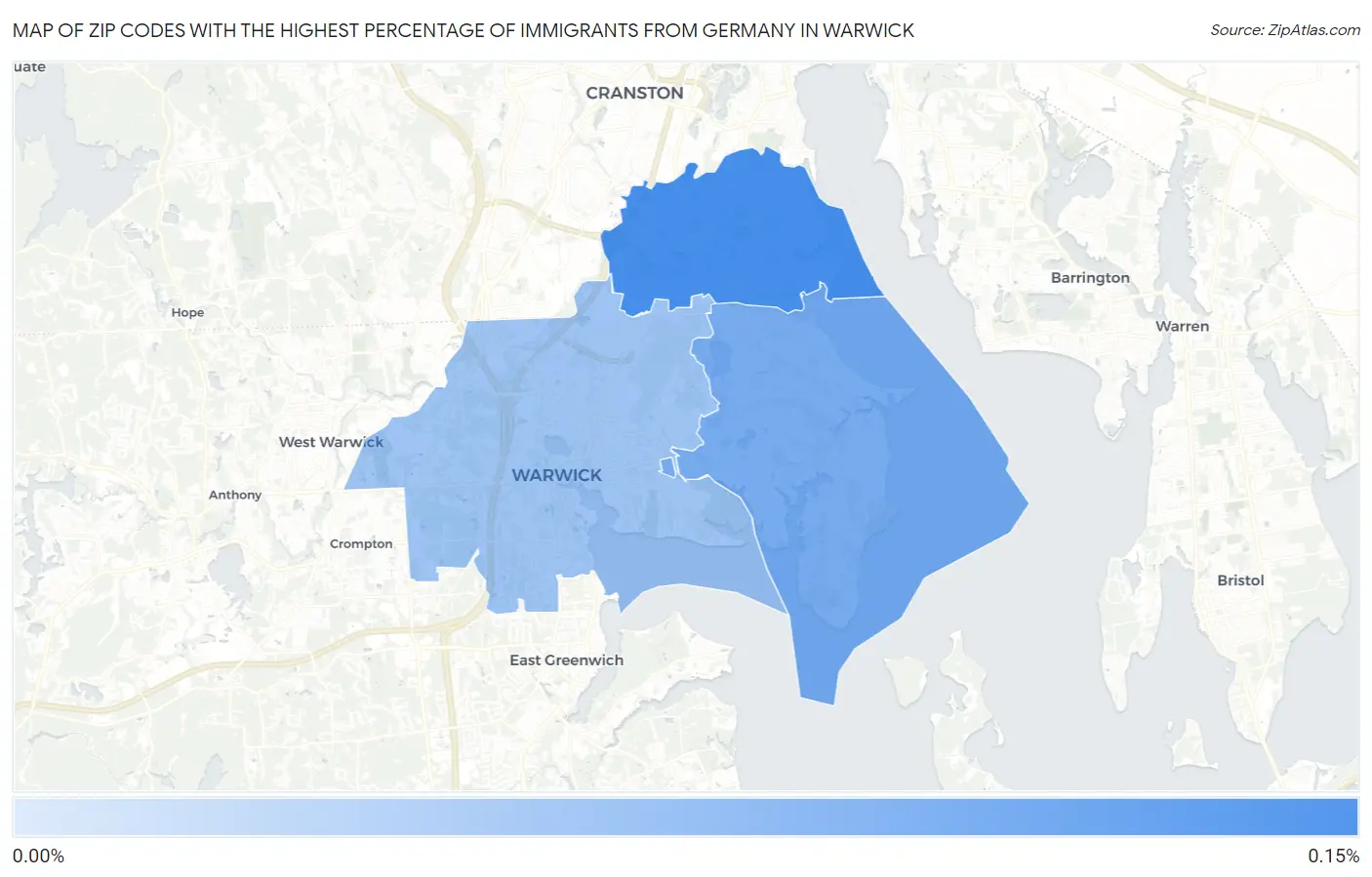 Zip Codes with the Highest Percentage of Immigrants from Germany in Warwick Map