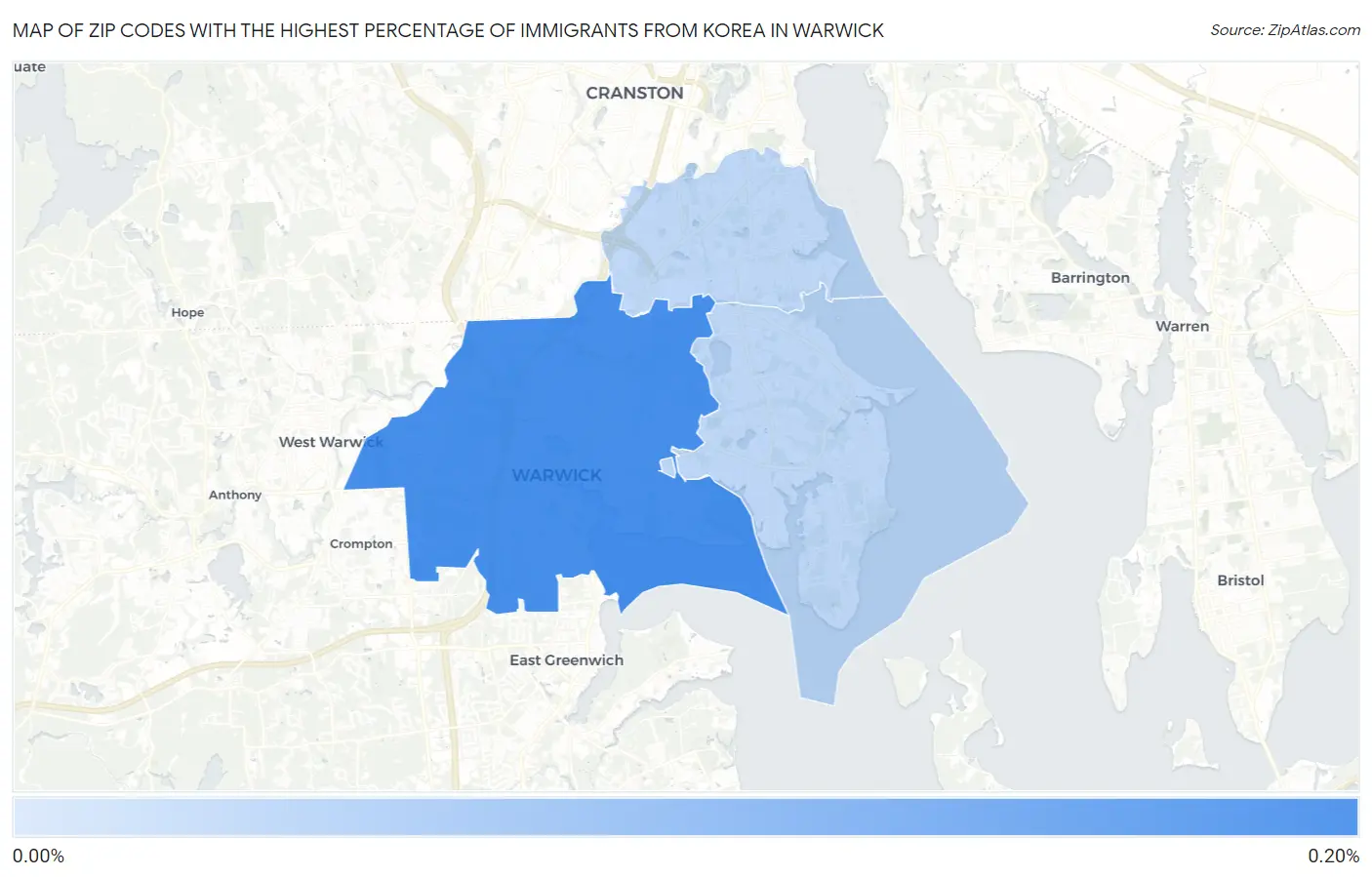 Zip Codes with the Highest Percentage of Immigrants from Korea in Warwick Map