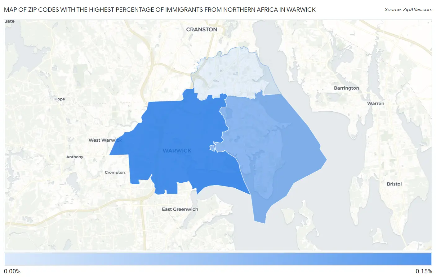 Zip Codes with the Highest Percentage of Immigrants from Northern Africa in Warwick Map