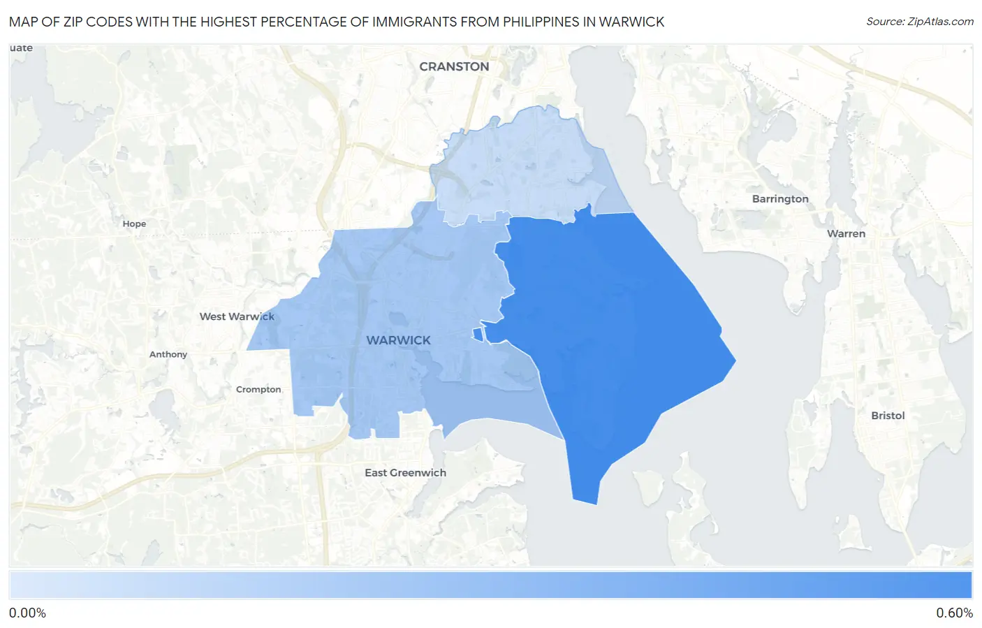 Zip Codes with the Highest Percentage of Immigrants from Philippines in Warwick Map
