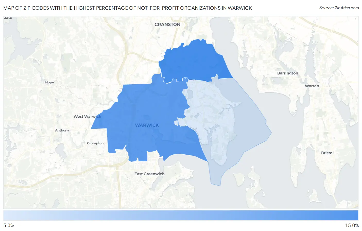 Zip Codes with the Highest Percentage of Not-for-profit Organizations in Warwick Map