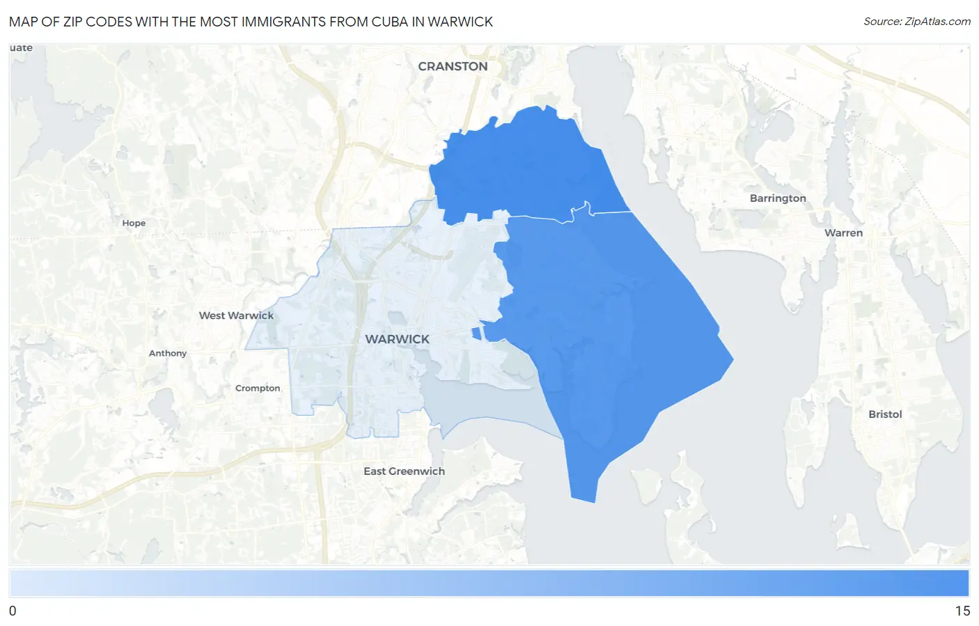 Zip Codes with the Most Immigrants from Cuba in Warwick Map