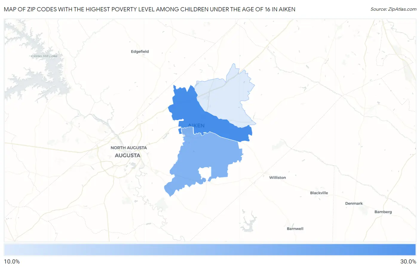 Zip Codes with the Highest Poverty Level Among Children Under the Age of 16 in Aiken Map