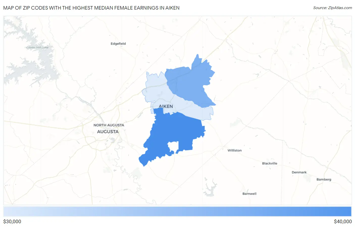 Zip Codes with the Highest Median Female Earnings in Aiken Map