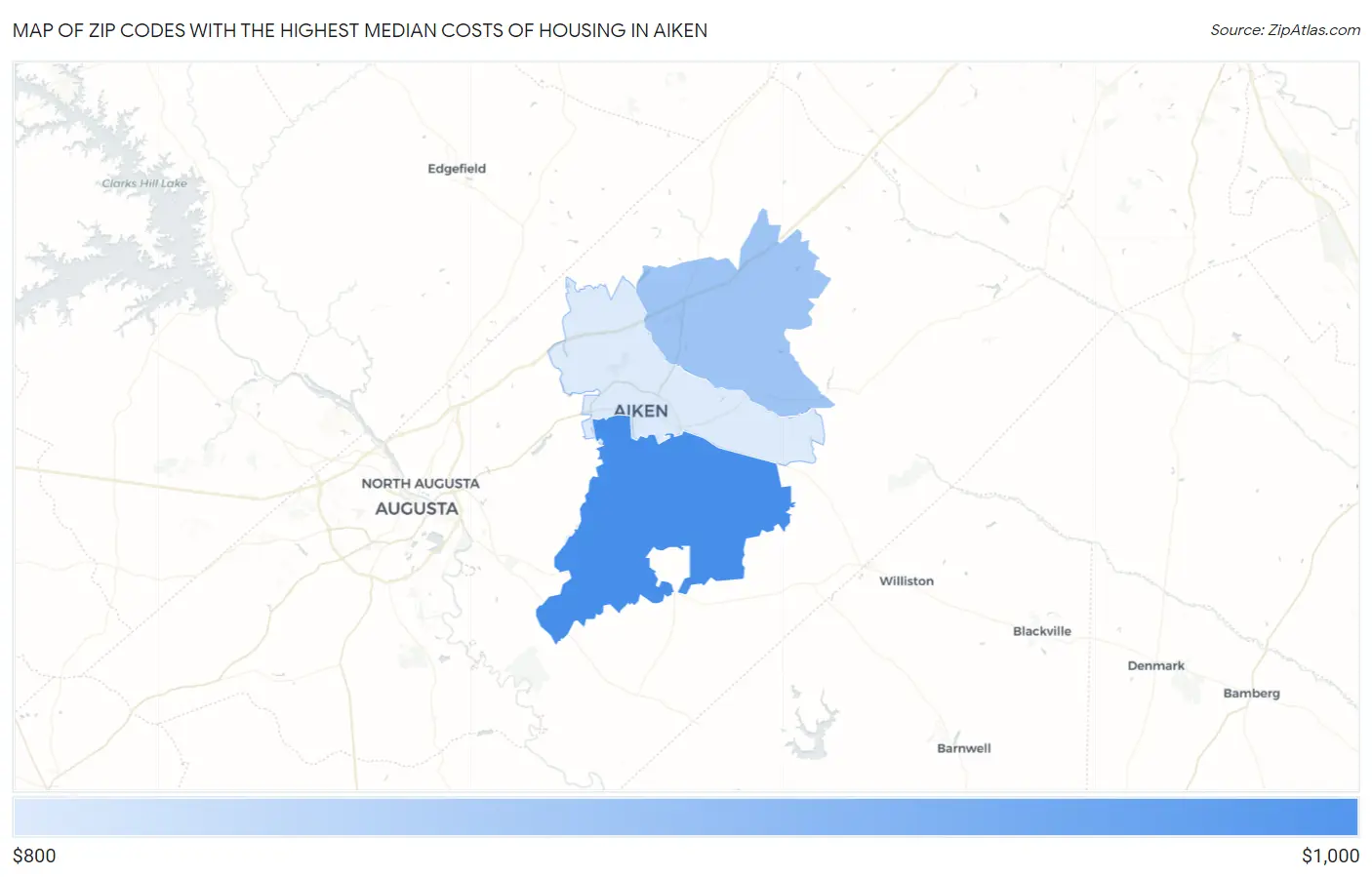 Zip Codes with the Highest Median Costs of Housing in Aiken Map