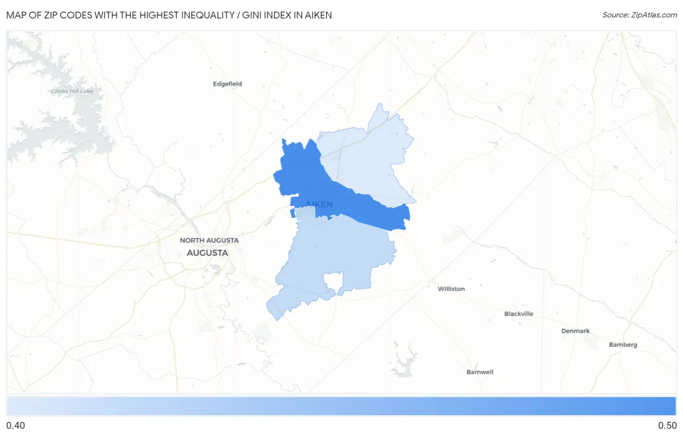 Zip Codes with the Highest Inequality / Gini Index in Aiken Map