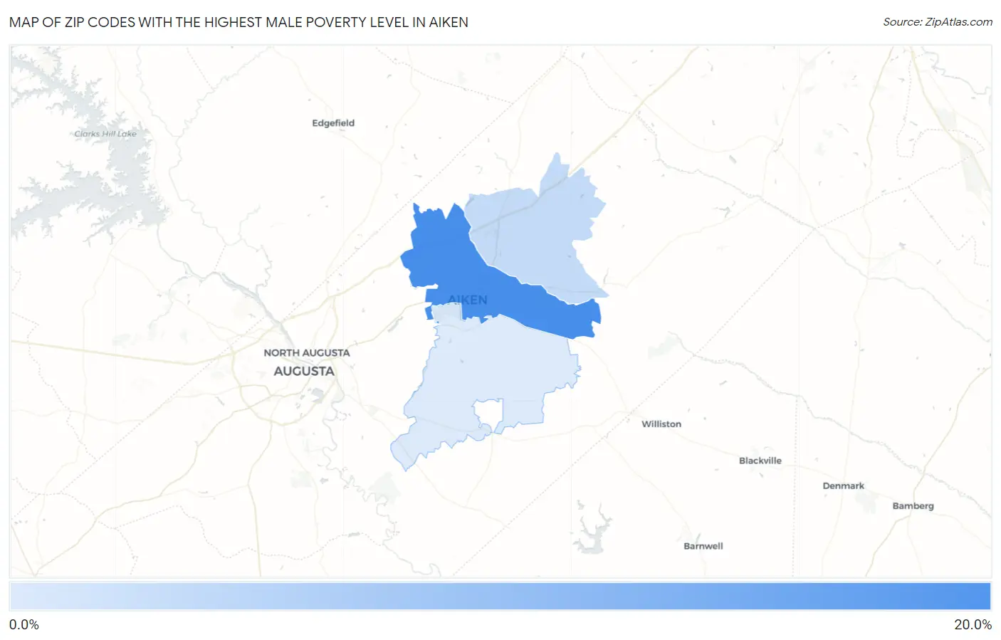 Zip Codes with the Highest Male Poverty Level in Aiken Map