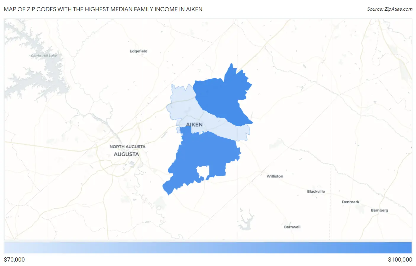 Zip Codes with the Highest Median Family Income in Aiken Map