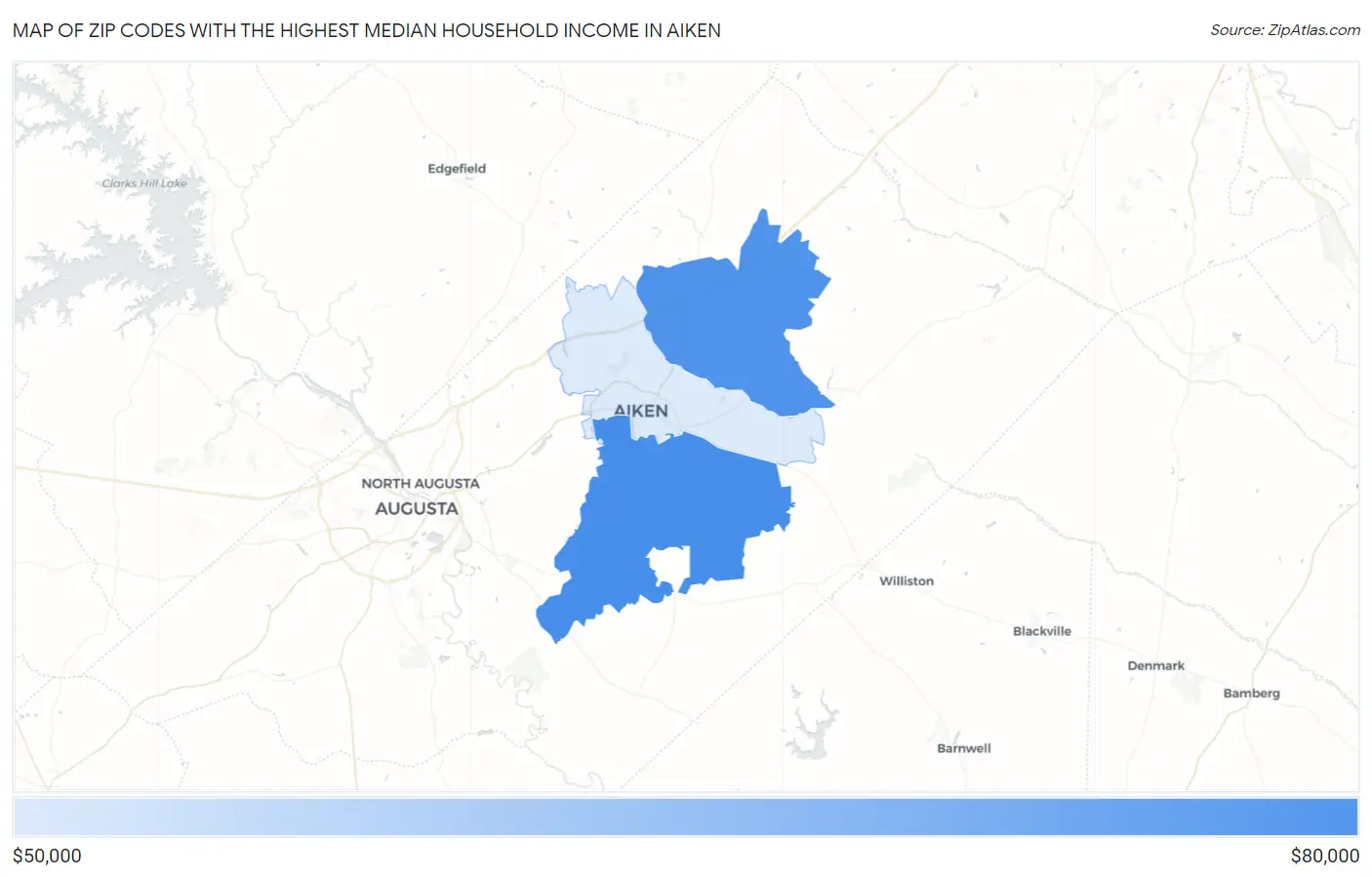 Zip Codes with the Highest Median Household Income in Aiken Map