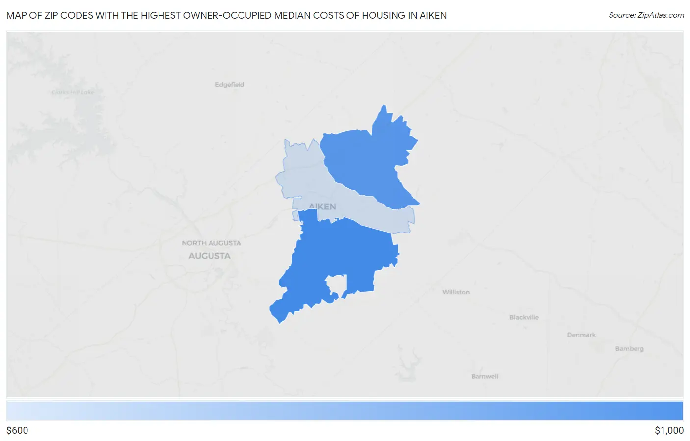 Zip Codes with the Highest Owner-Occupied Median Costs of Housing in Aiken Map