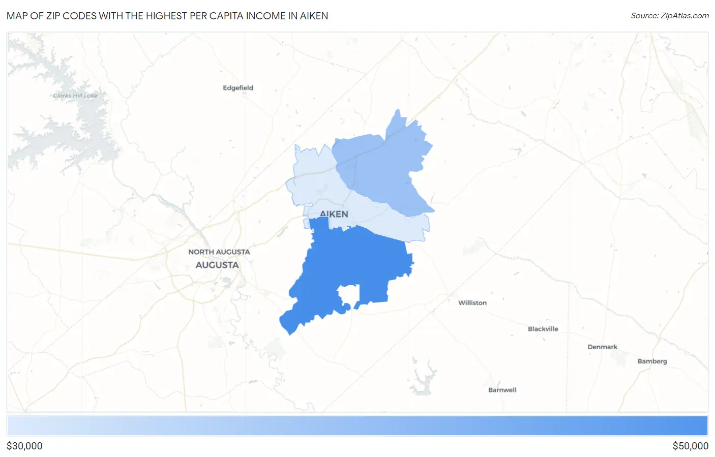 Zip Codes with the Highest Per Capita Income in Aiken Map