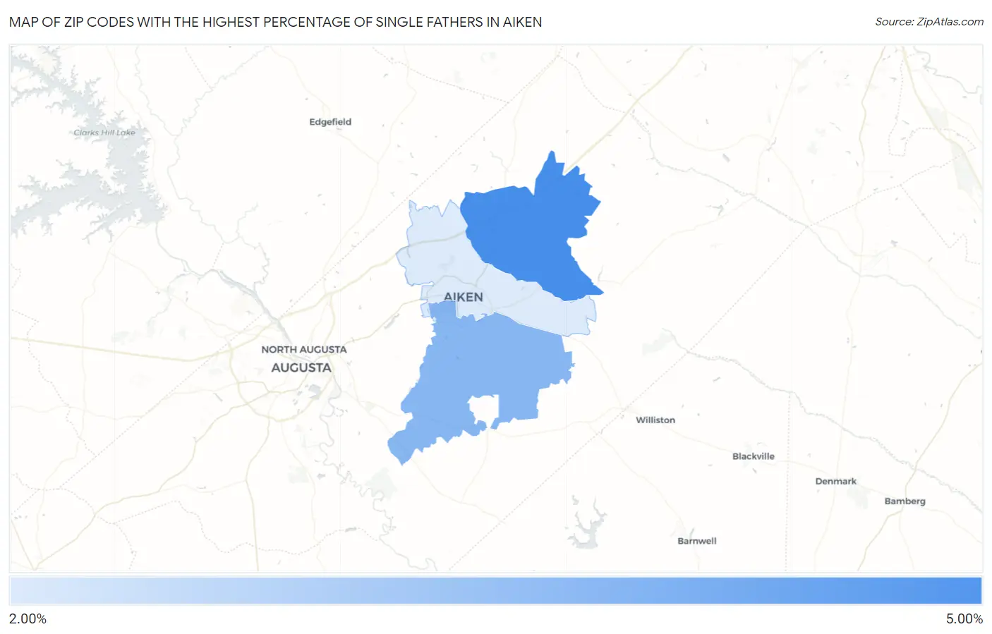 Zip Codes with the Highest Percentage of Single Fathers in Aiken Map