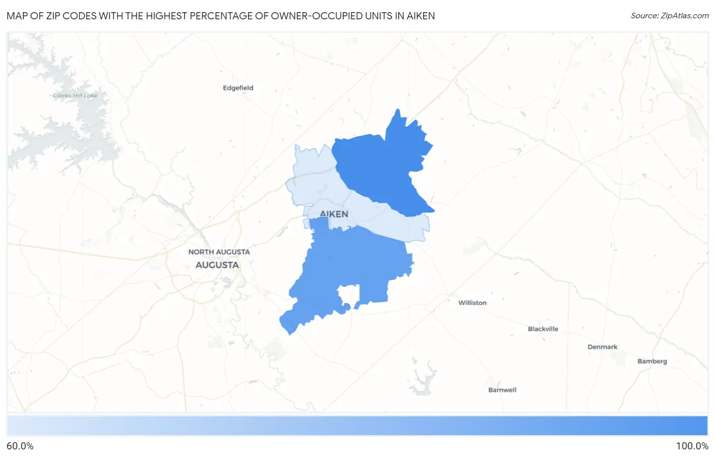 Zip Codes with the Highest Percentage of Owner-Occupied Units in Aiken Map
