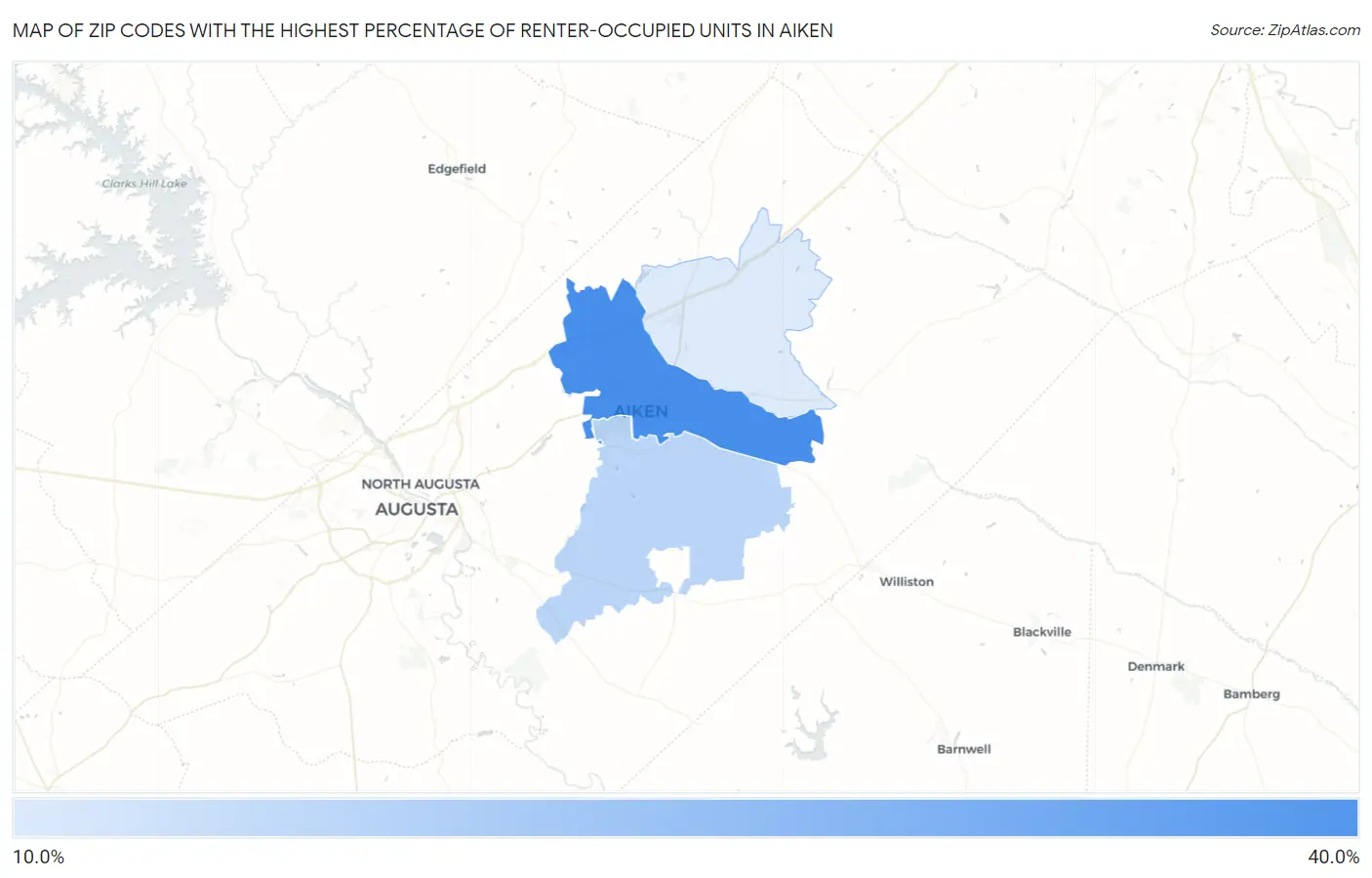 Zip Codes with the Highest Percentage of Renter-Occupied Units in Aiken Map