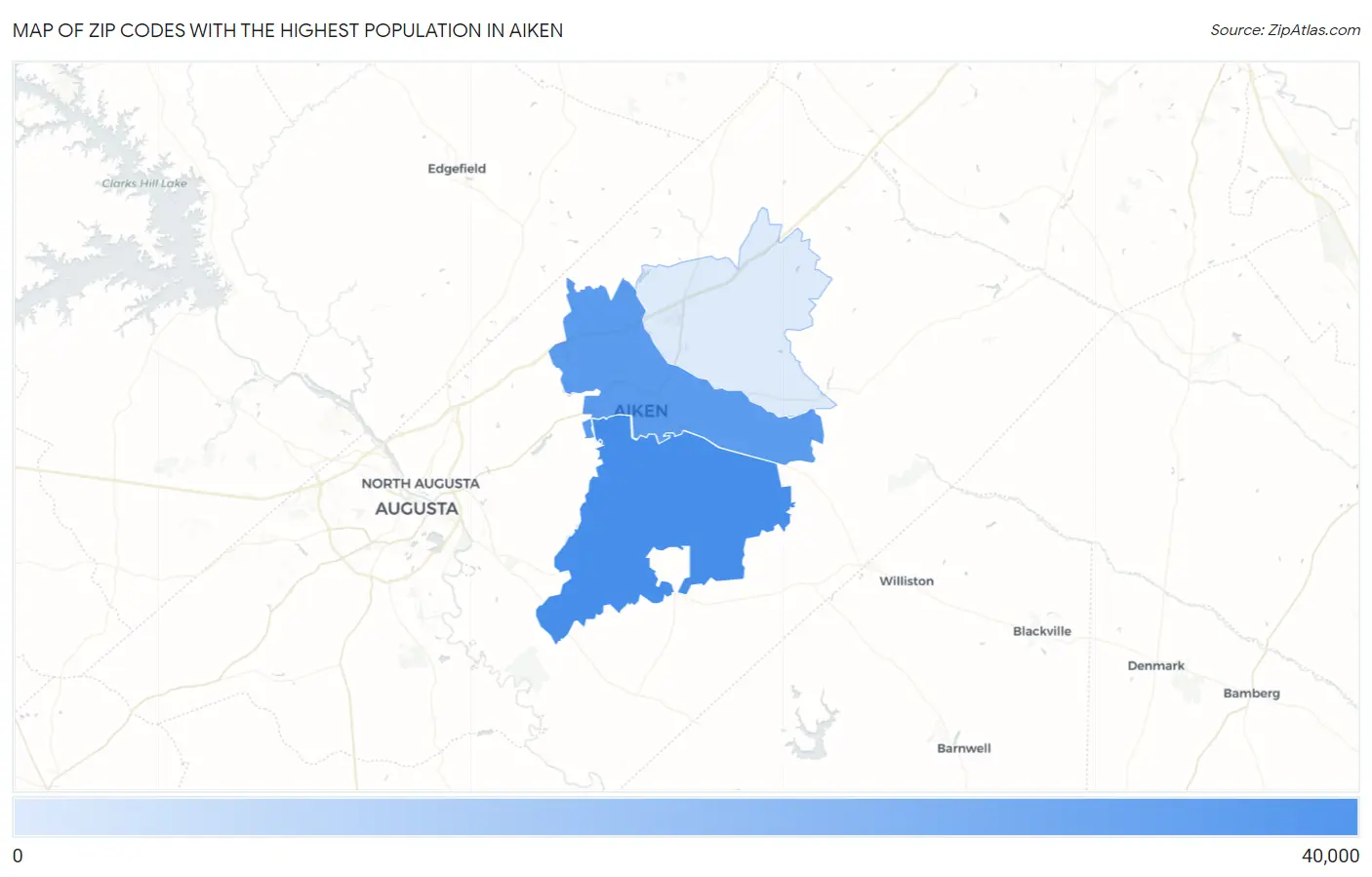 Zip Codes with the Highest Population in Aiken Map