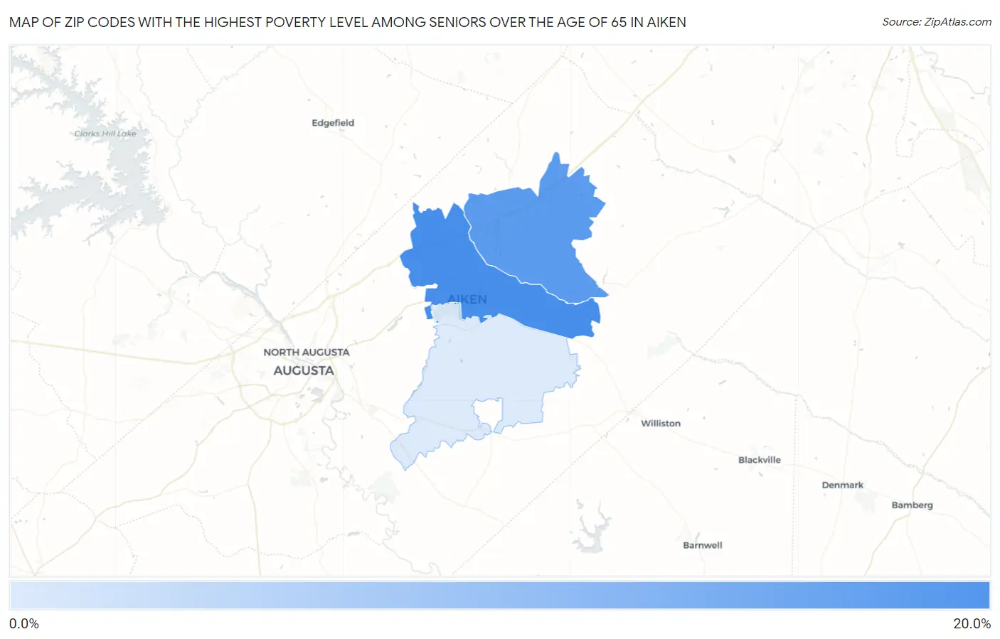 Zip Codes with the Highest Poverty Level Among Seniors Over the Age of 65 in Aiken Map