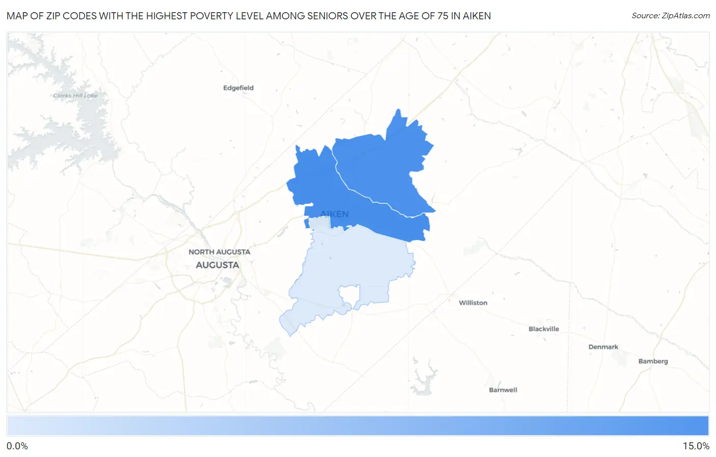 Zip Codes with the Highest Poverty Level Among Seniors Over the Age of 75 in Aiken Map
