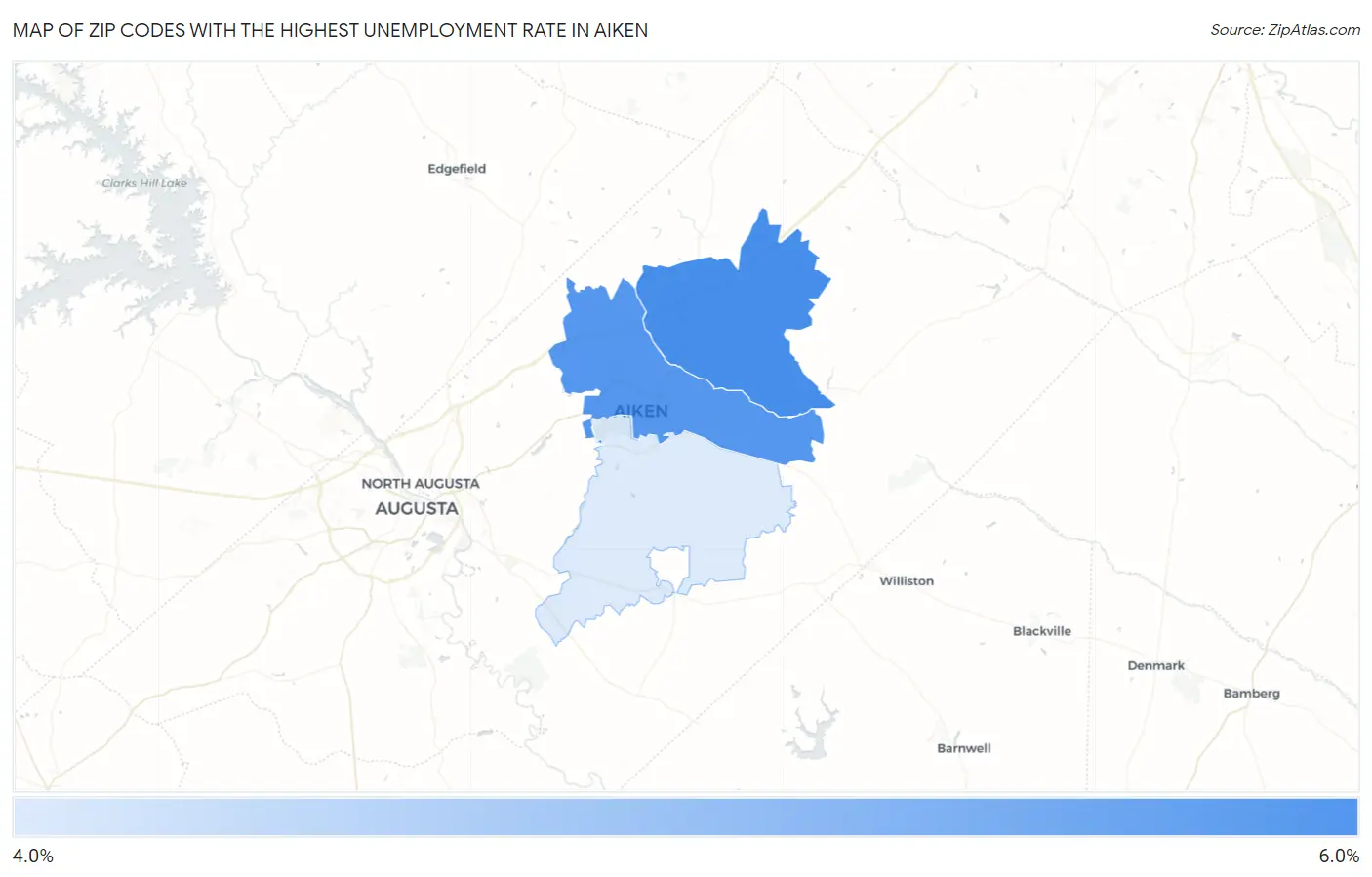 Zip Codes with the Highest Unemployment Rate in Aiken Map