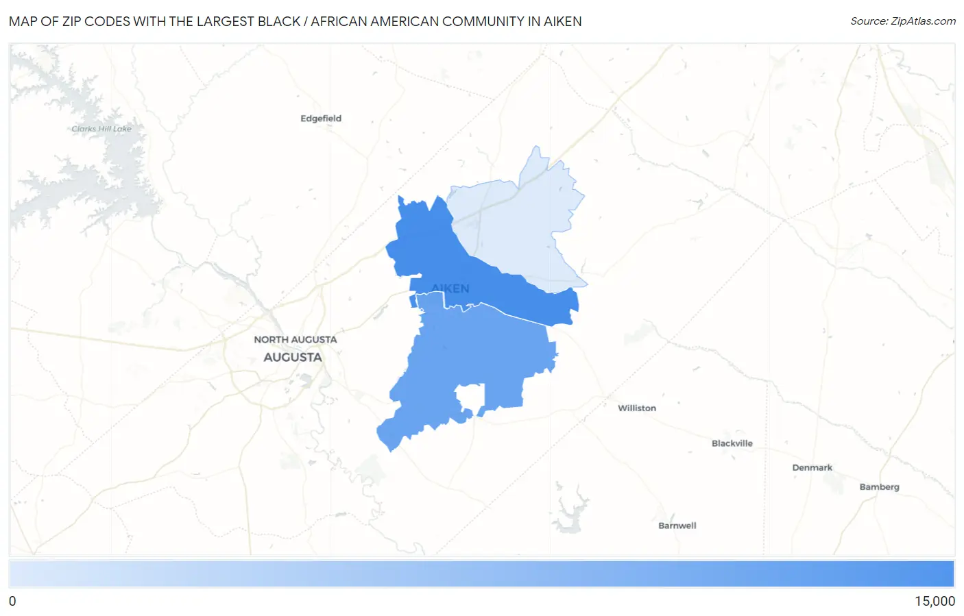 Zip Codes with the Largest Black / African American Community in Aiken Map