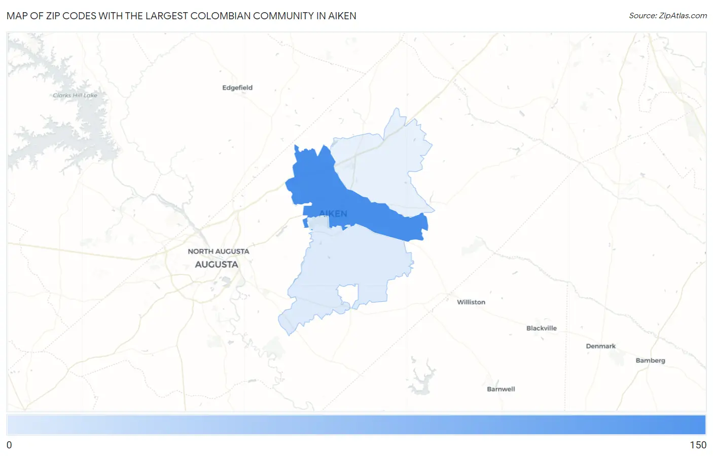 Zip Codes with the Largest Colombian Community in Aiken Map