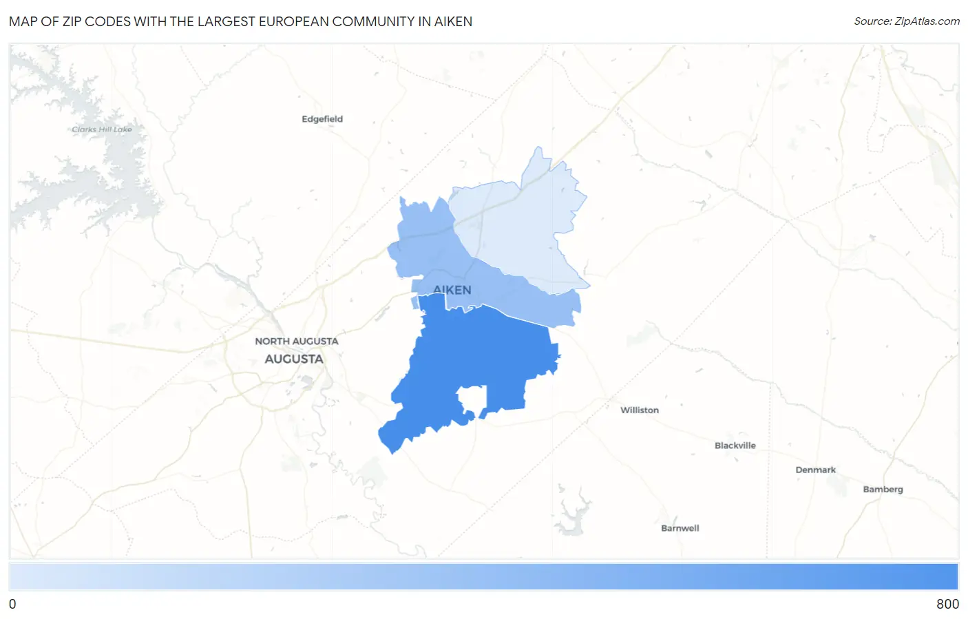 Zip Codes with the Largest European Community in Aiken Map