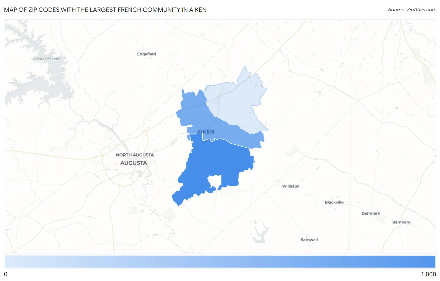 Zip Codes with the Largest French Community in Aiken Map
