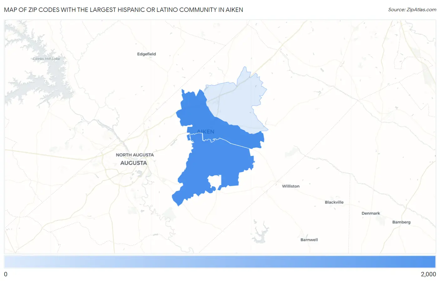 Zip Codes with the Largest Hispanic or Latino Community in Aiken Map