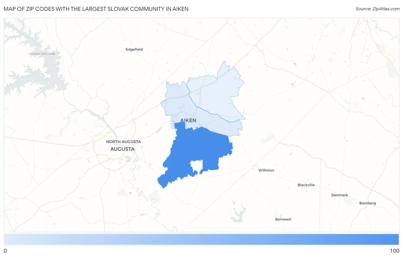 Zip Codes with the Largest Slovak Community in Aiken Map