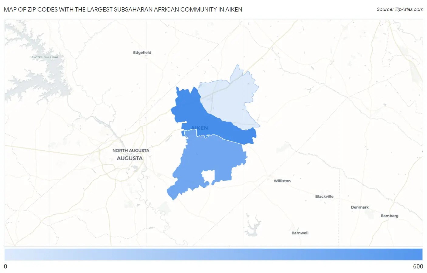 Zip Codes with the Largest Subsaharan African Community in Aiken Map