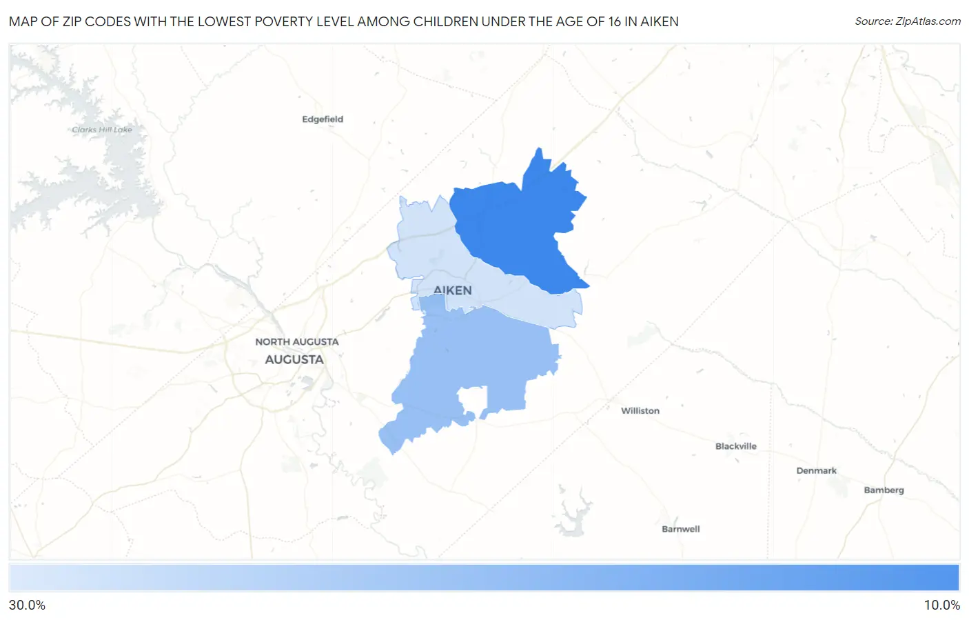 Zip Codes with the Lowest Poverty Level Among Children Under the Age of 16 in Aiken Map