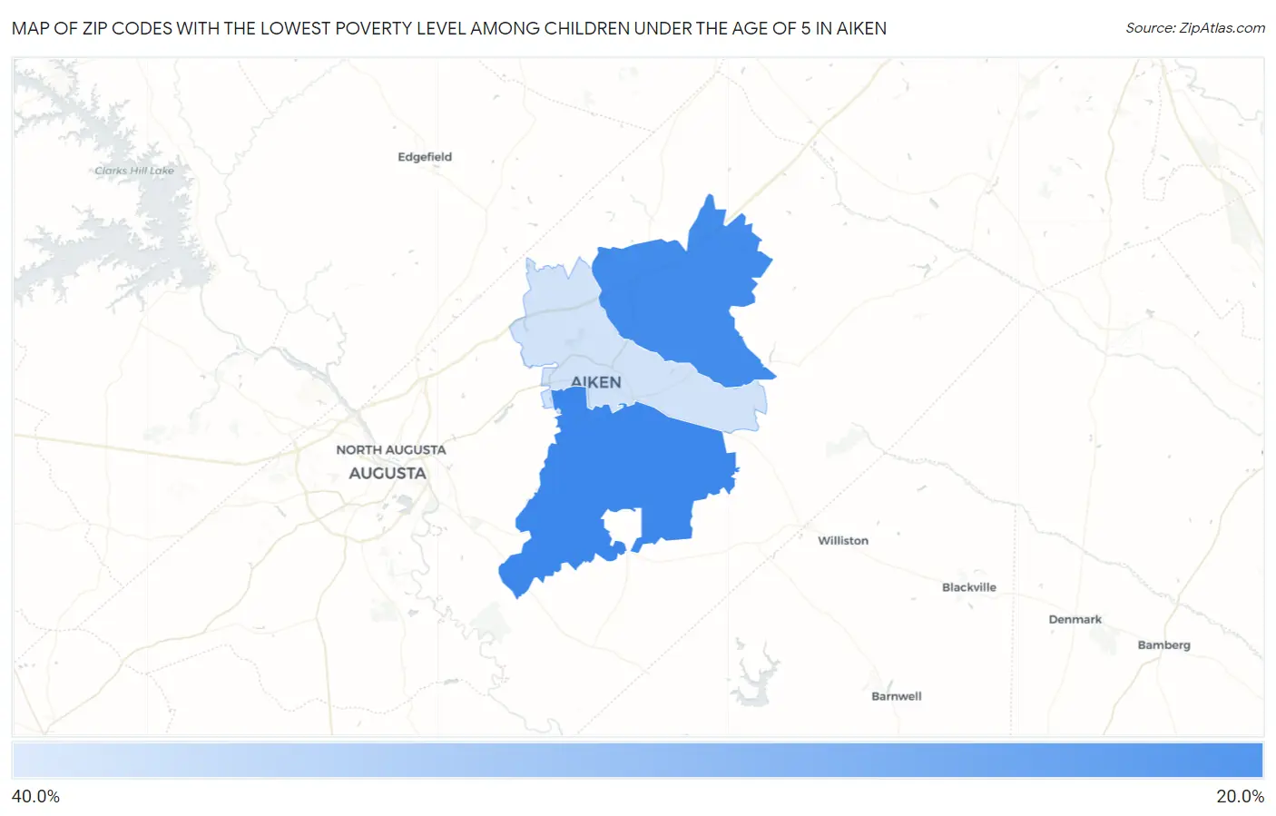 Zip Codes with the Lowest Poverty Level Among Children Under the Age of 5 in Aiken Map