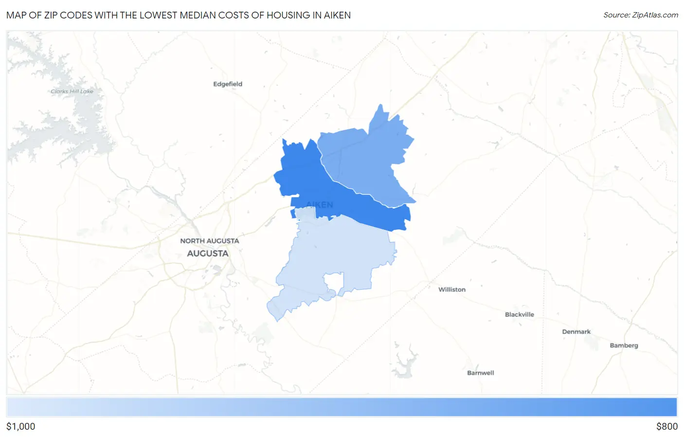 Zip Codes with the Lowest Median Costs of Housing in Aiken Map