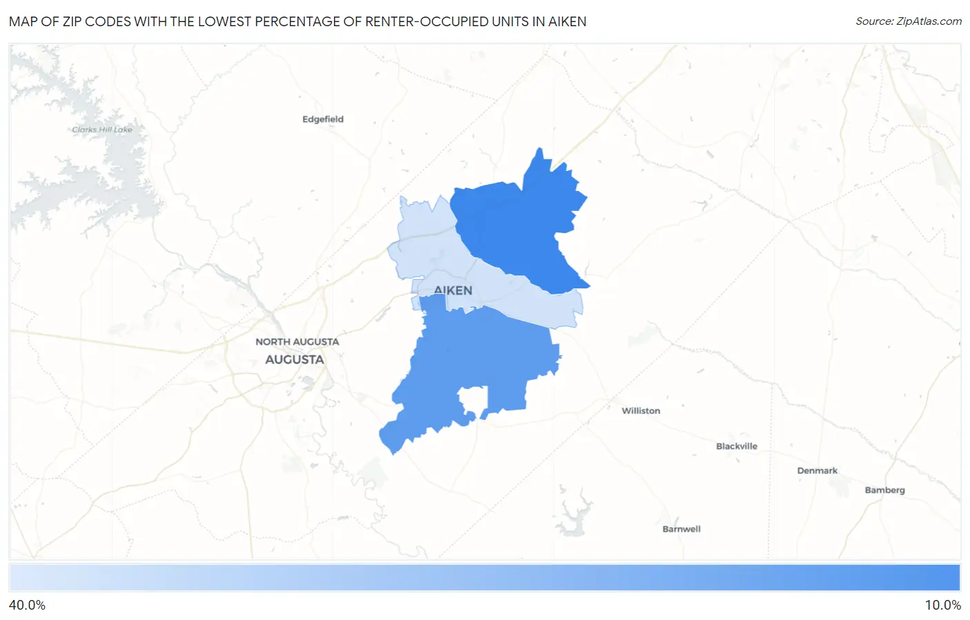 Zip Codes with the Lowest Percentage of Renter-Occupied Units in Aiken Map