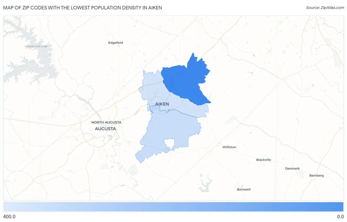 Zip Codes with the Lowest Population Density in Aiken Map