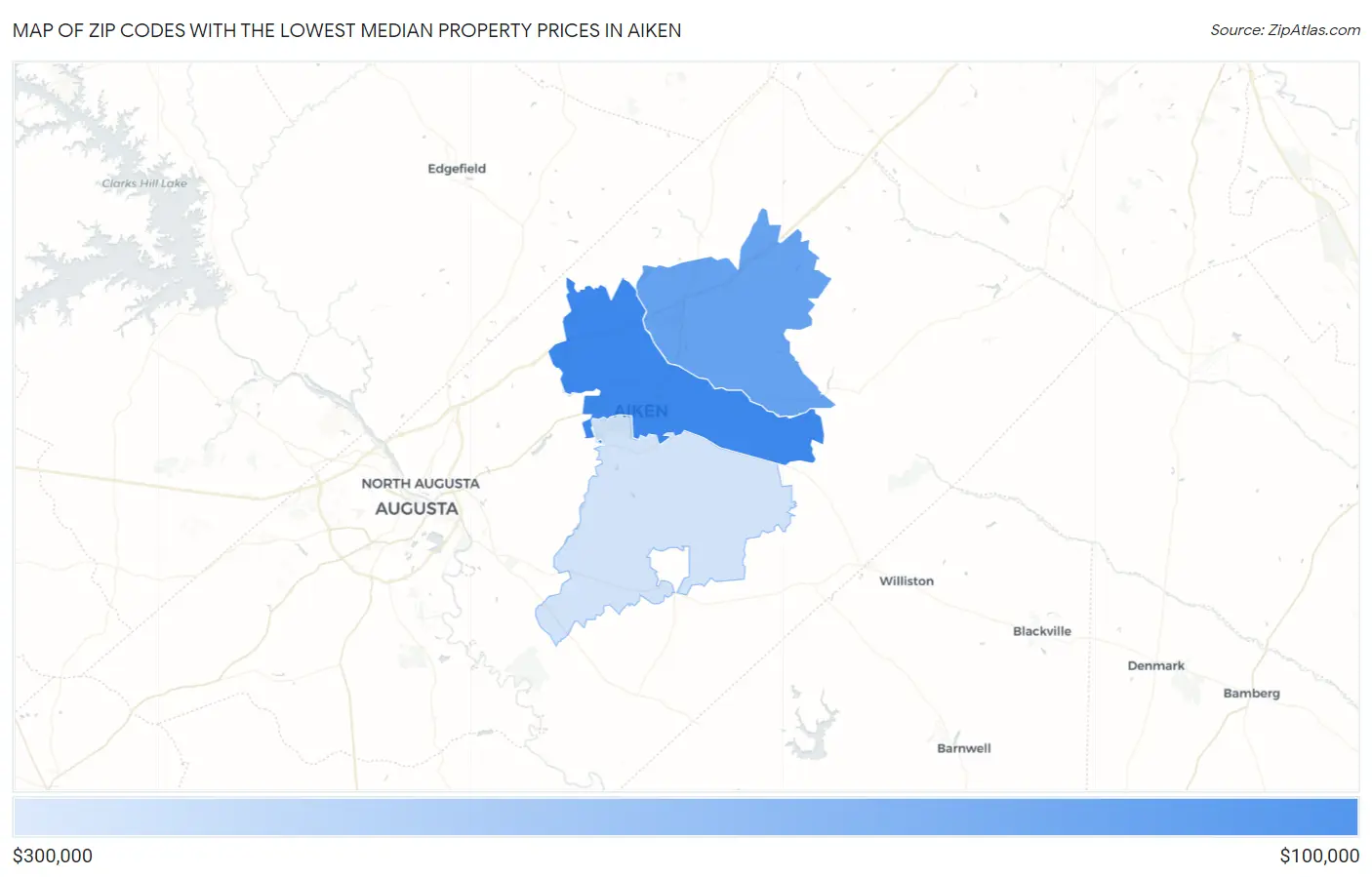 Zip Codes with the Lowest Median Property Prices in Aiken Map