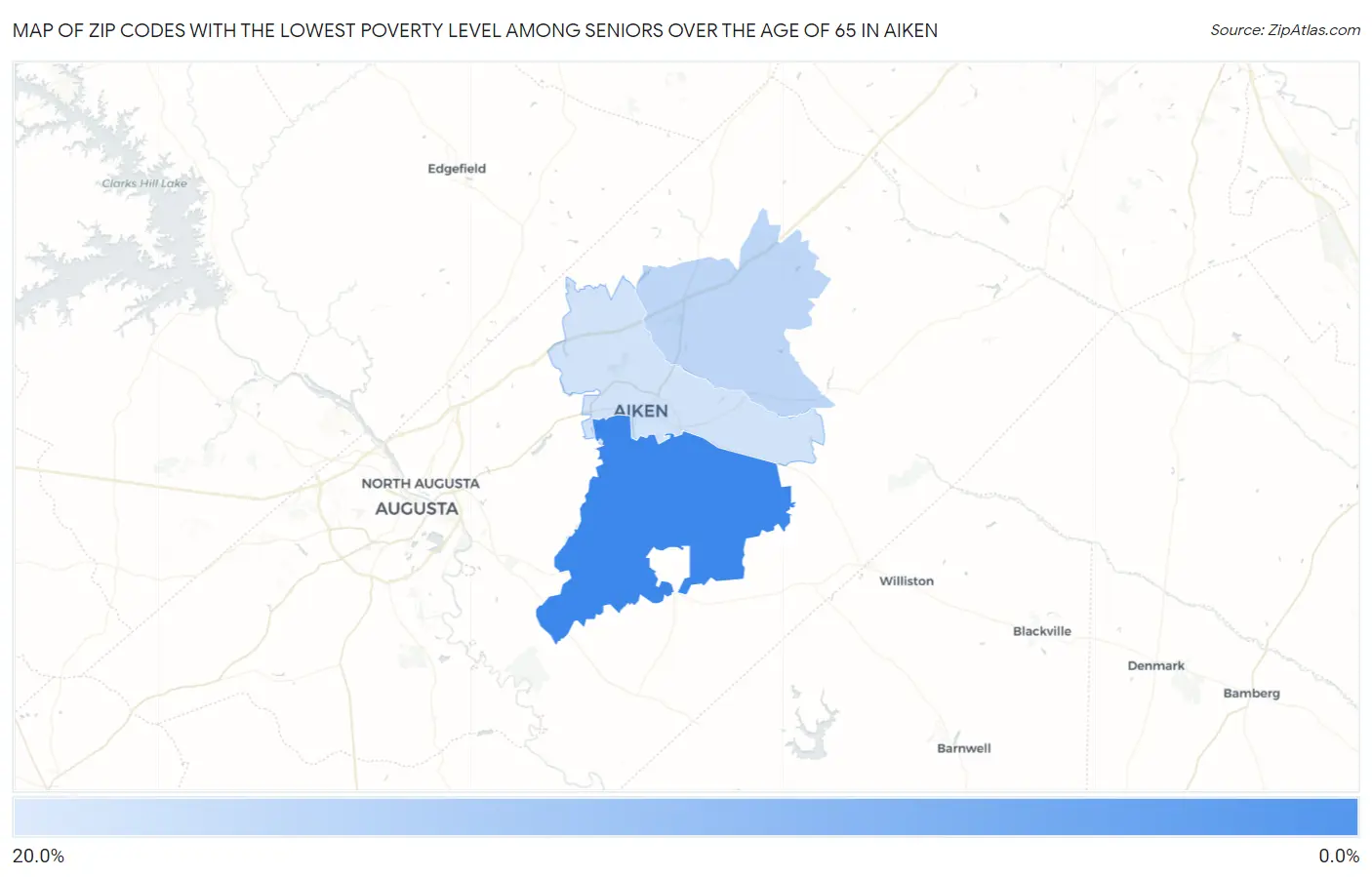 Zip Codes with the Lowest Poverty Level Among Seniors Over the Age of 65 in Aiken Map