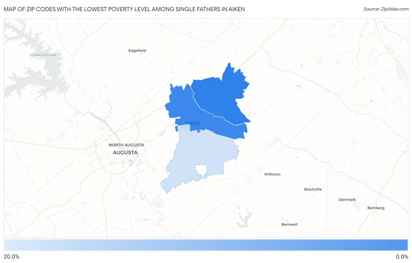 Zip Codes with the Lowest Poverty Level Among Single Fathers in Aiken Map