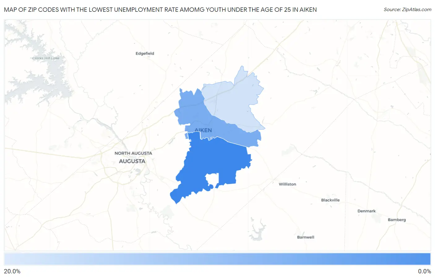Zip Codes with the Lowest Unemployment Rate Amomg Youth Under the Age of 25 in Aiken Map