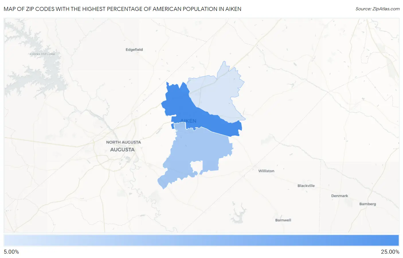 Zip Codes with the Highest Percentage of American Population in Aiken Map