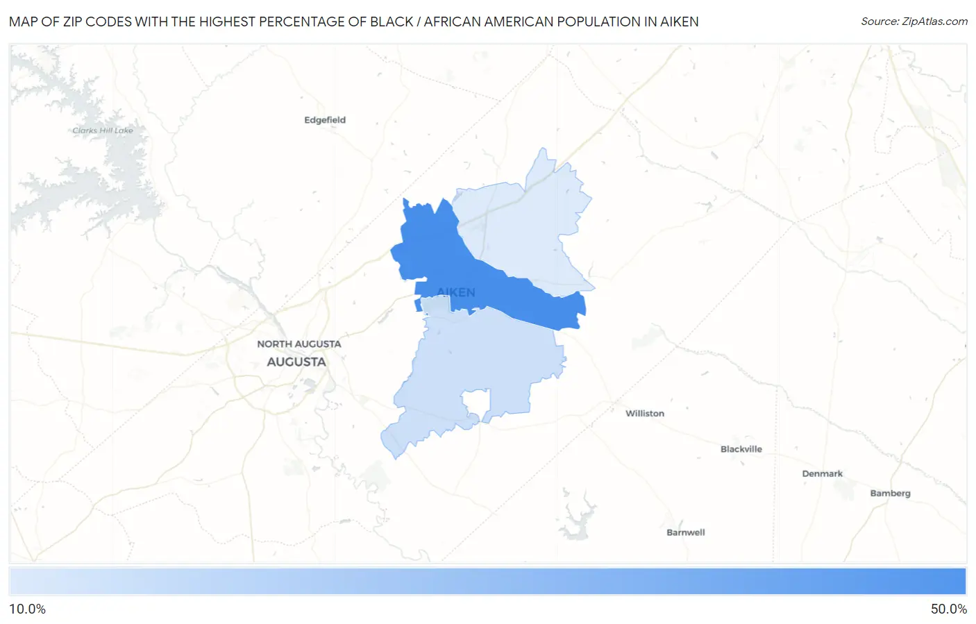 Zip Codes with the Highest Percentage of Black / African American Population in Aiken Map