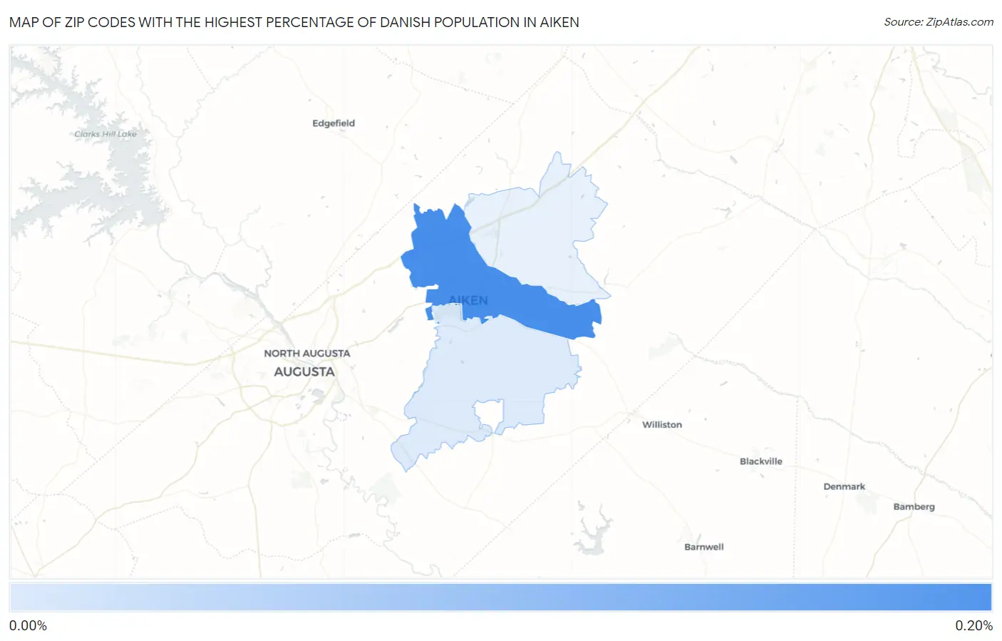 Zip Codes with the Highest Percentage of Danish Population in Aiken Map