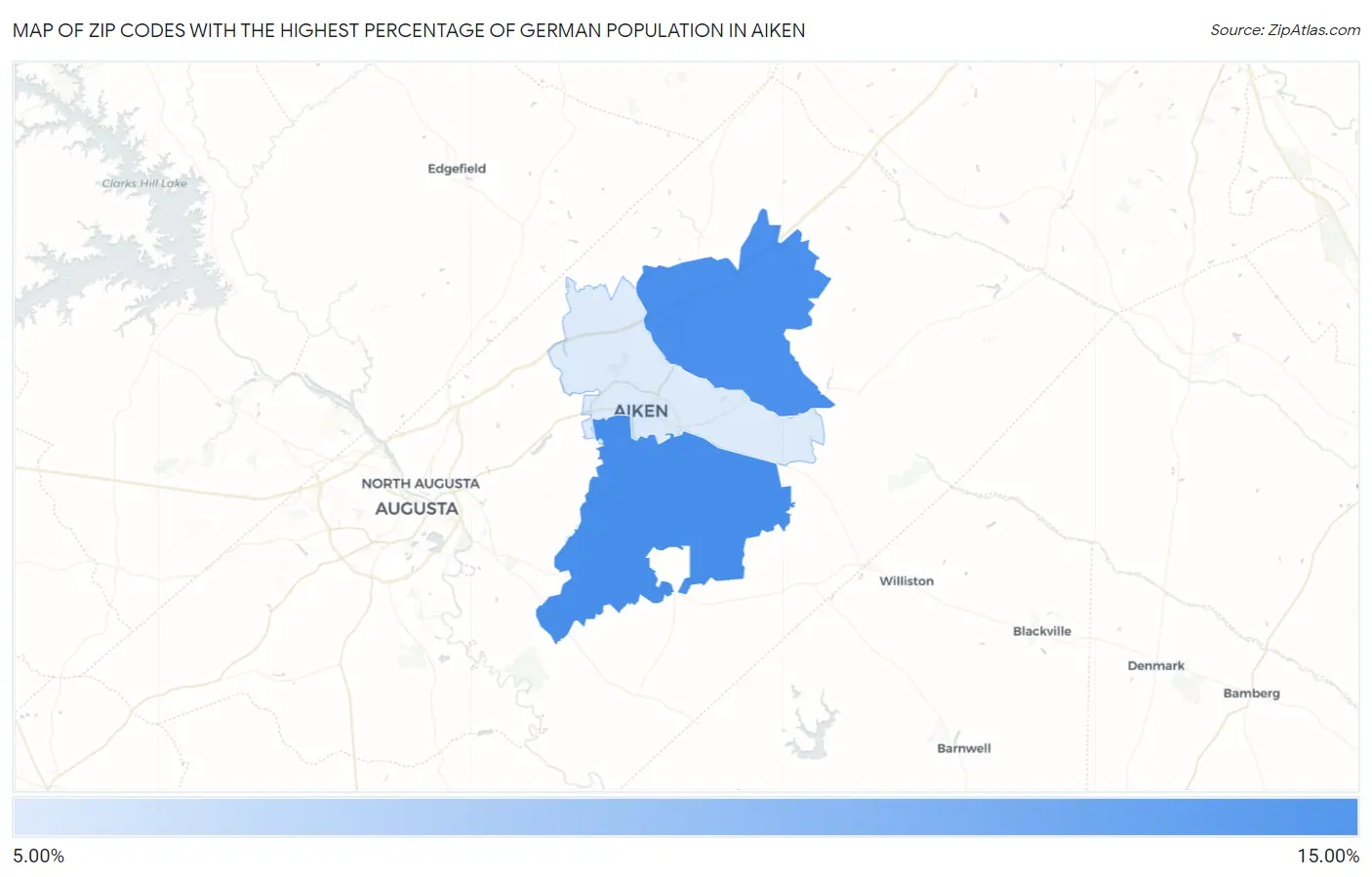 Zip Codes with the Highest Percentage of German Population in Aiken Map