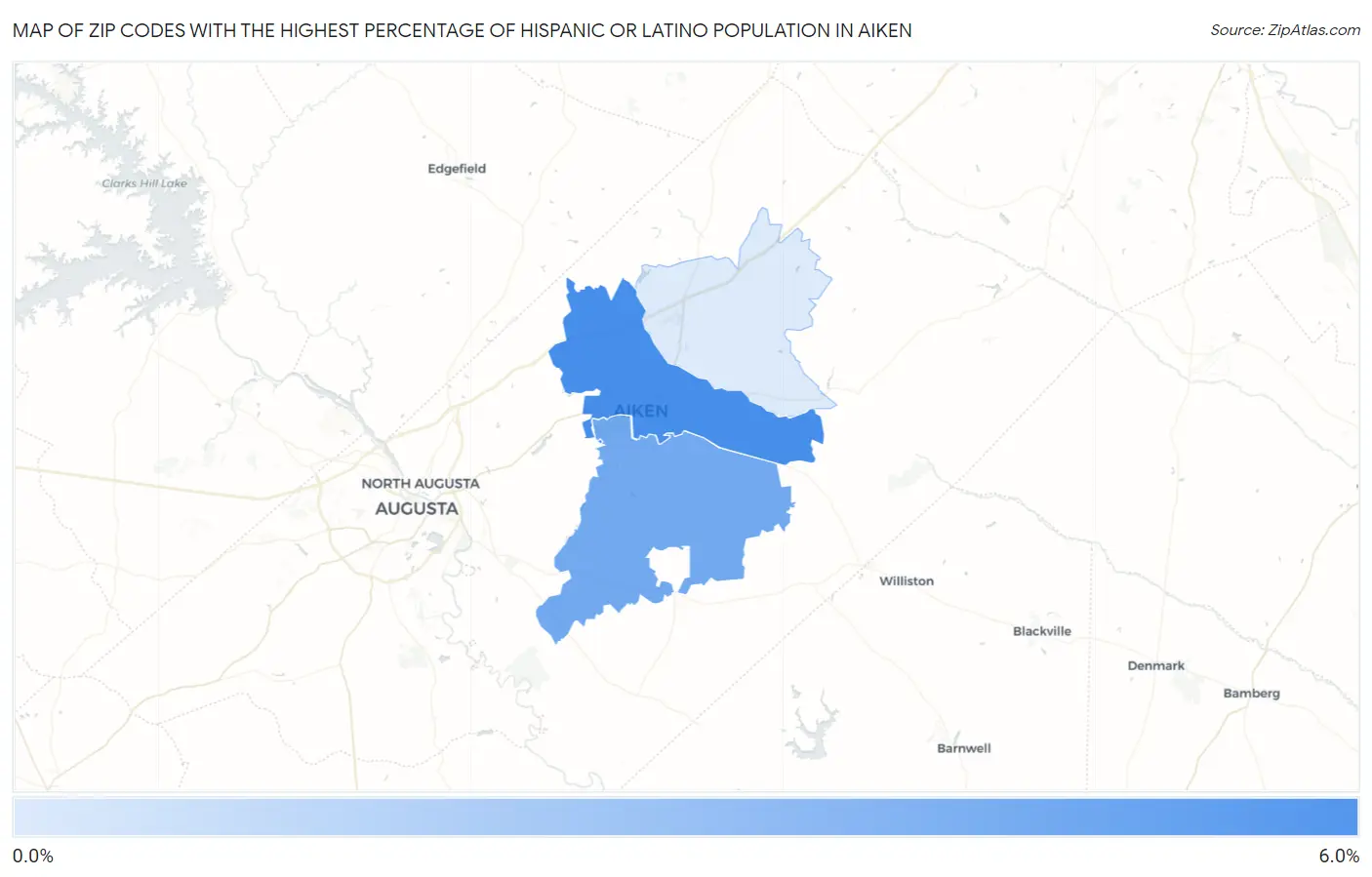 Zip Codes with the Highest Percentage of Hispanic or Latino Population in Aiken Map