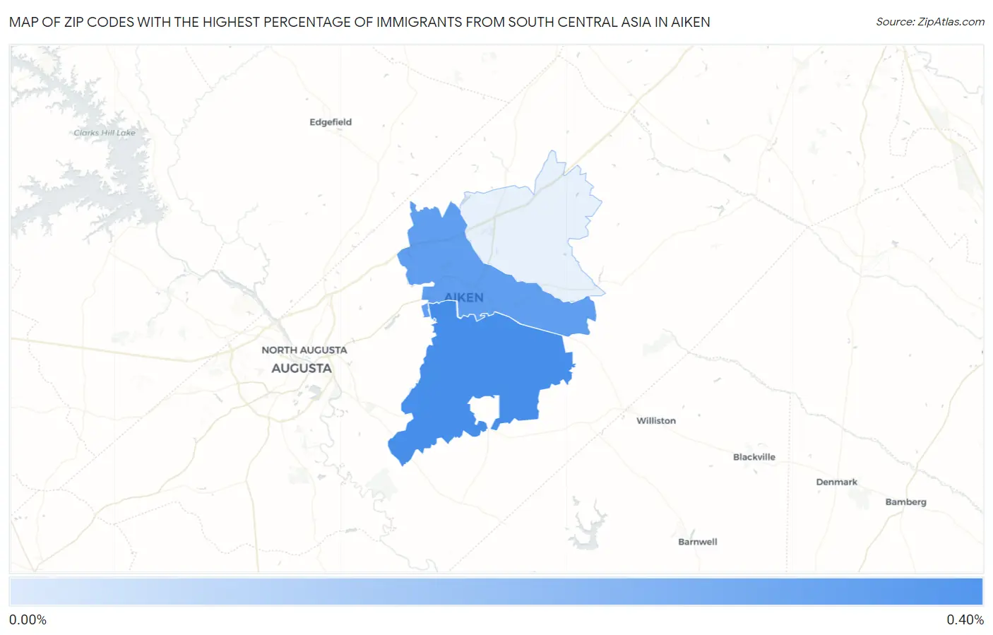 Zip Codes with the Highest Percentage of Immigrants from South Central Asia in Aiken Map