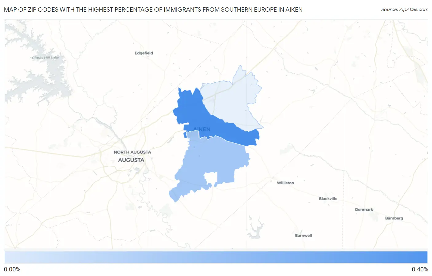 Zip Codes with the Highest Percentage of Immigrants from Southern Europe in Aiken Map
